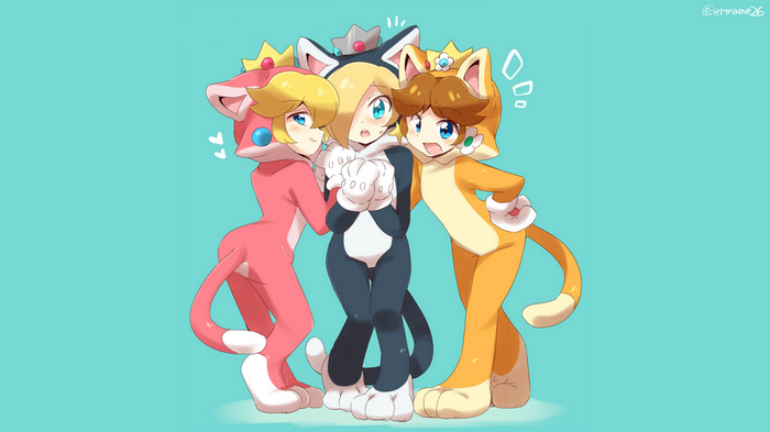 Princess Peach, Rosalina, and Daisy as cats