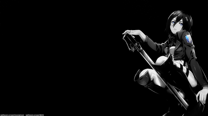 Mikasa Ackerman with Sword on Black Background