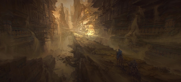 Fantasy concept art of Chinese architecture on the Silk Road
