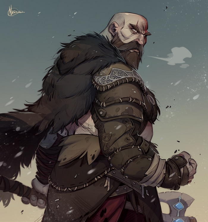 Kratos from God of War in a snowy landscape