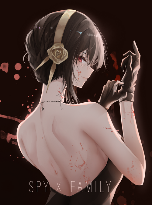 Yor Forger from Spy x Family with blood splatters