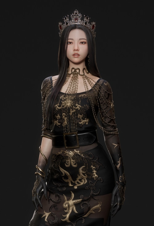 Fantasy girl with a crown and ornate dress
