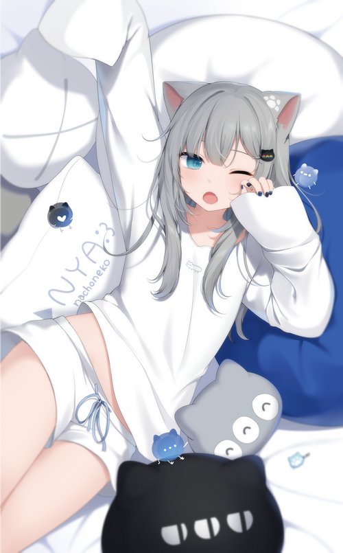Amashiro Natsuki Cat Girl with Blue Eyes and Short Shorts