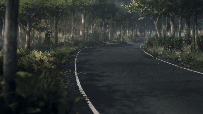 Chainsaw Man: Denji walks on a forest road