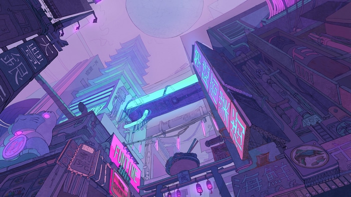 Cyberpunk Japanese Cityscape with Neon Lights