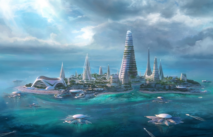 4K Science Fiction Island Cityscape by Leon Tukker
