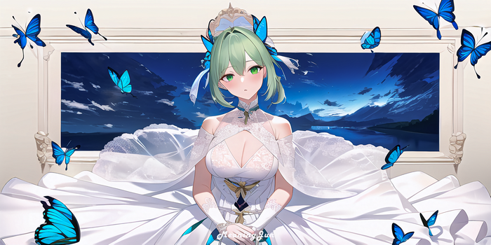 4K Anime Girl in White Dress with Butterflies