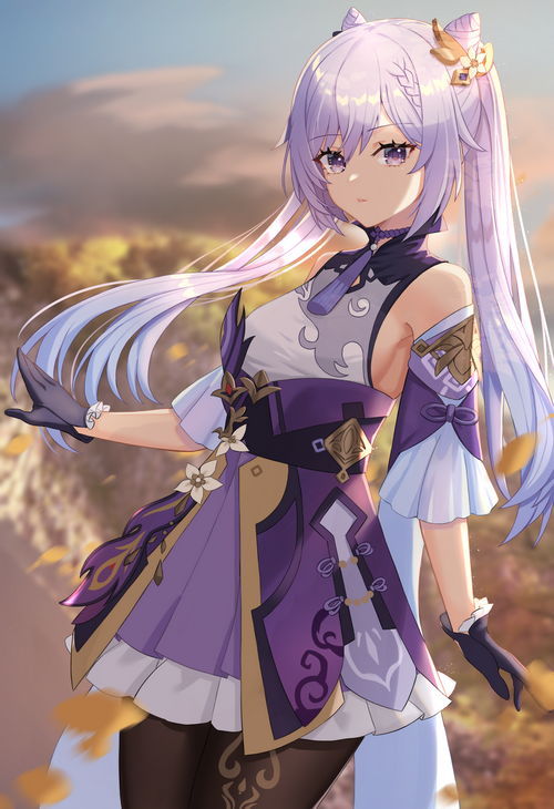 Keqing from Genshin Impact standing outdoors