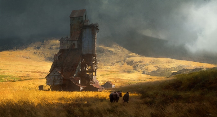 Abandoned building in a desolate landscape