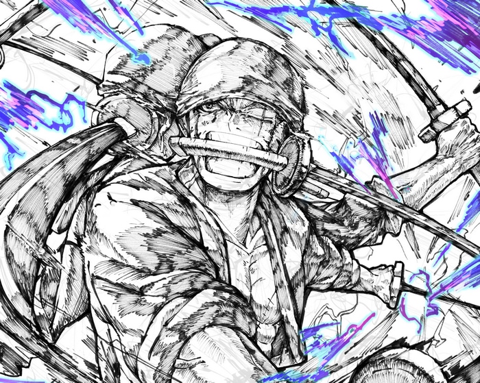 Roronoa Zoro with three swords, One Piece fan art