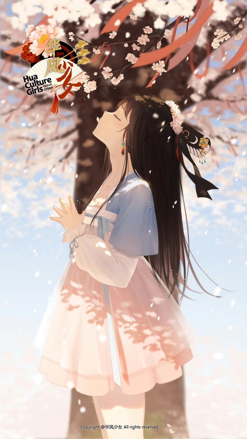 4K Anime Girl Under Cherry Blossoms