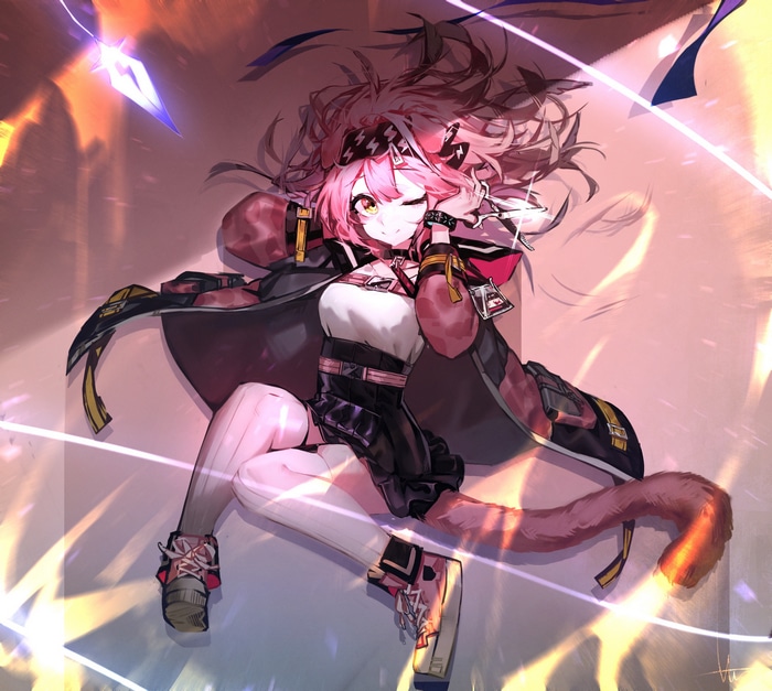 Goldenglow from Arknights with pink hair and tail