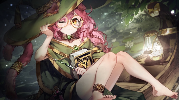 4K Goldenglow from Arknights with pink hair and glasses