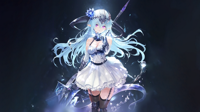 Filene from Shadowverse with blue hair and weapon
