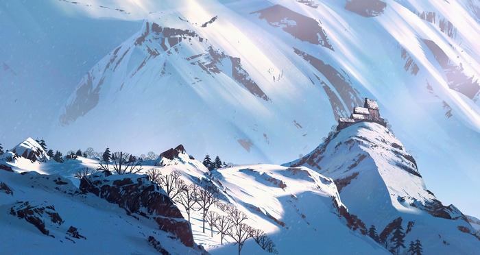 4K Winter Snow Mountains with Castle