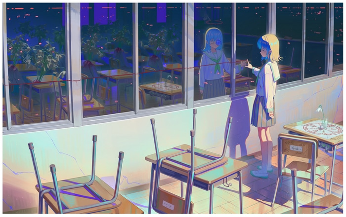 4K Schoolgirl Reflection in Classroom Window