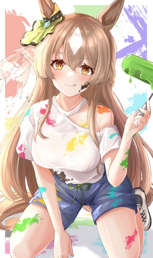 Satono Diamond covered in paint with a roller
