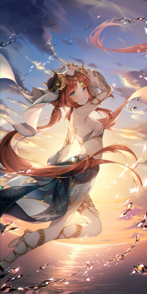 Nilou from Genshin Impact in a desert sunset