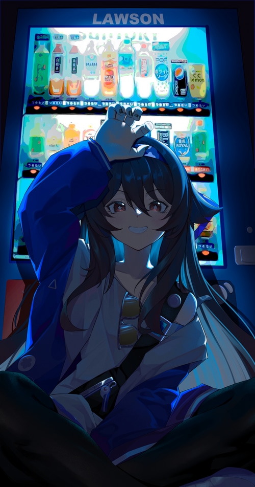 Girl in front of Lawson vending machine