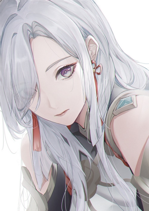 Shenhe from Genshin Impact with white hair