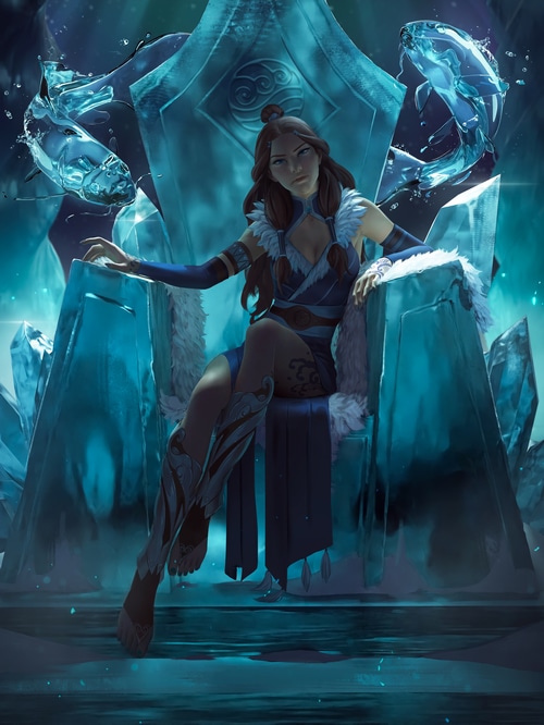 Katara on an ice throne with water fish