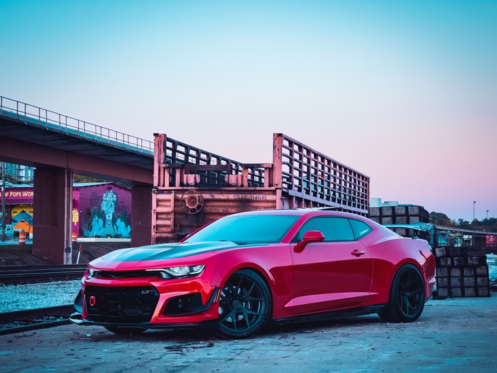 Red Chevrolet Camaro SS with Black Stripes