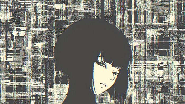 Anime girl with glitch art background