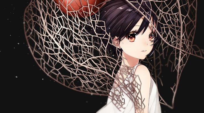 Girl in white dress with intricate net overlay