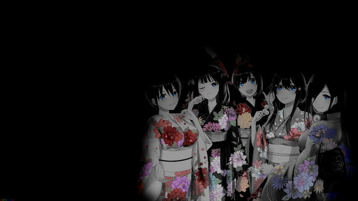 Anime Girls Black Background 5 Toubun No Hanayome Kimono Selective Coloring Dark Background 1960