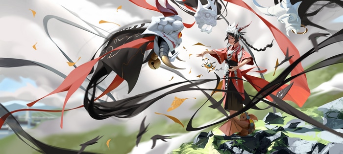 Fantasy art of a girl and a creature