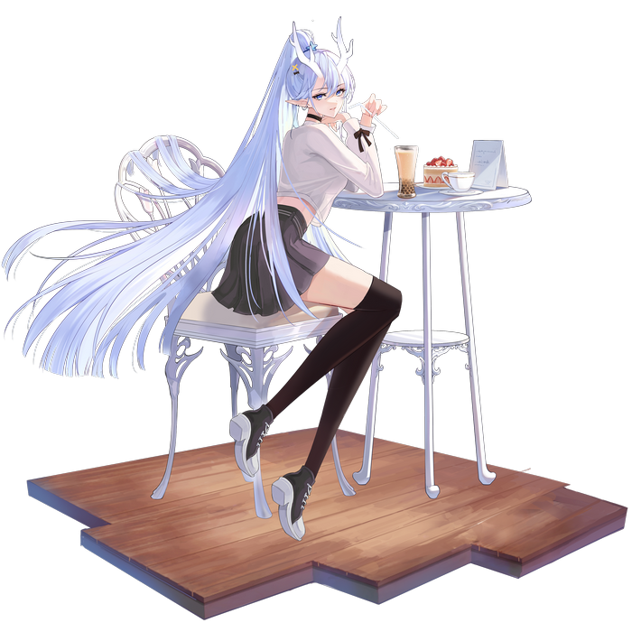 Aura star girl with blue eyes at a cafe
