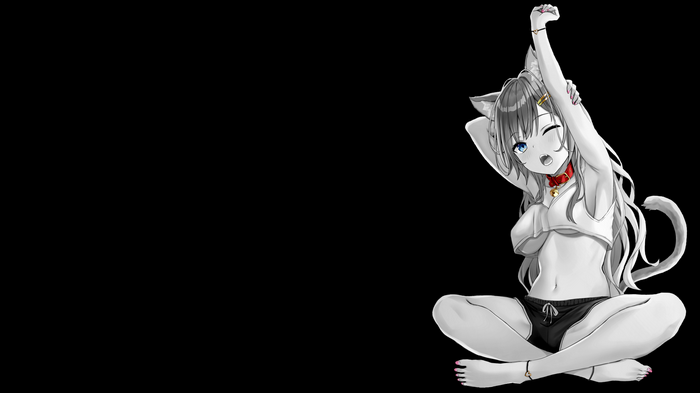 Cat girl stretching with arms up