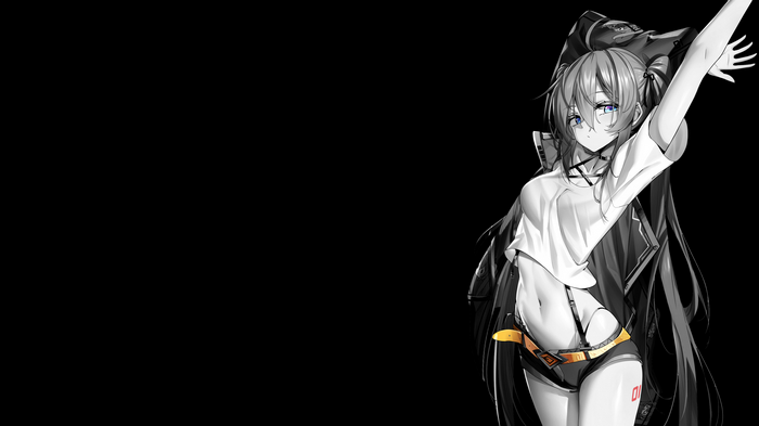 Anime girl with short shorts and selective coloring