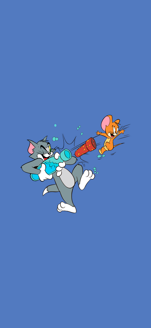 Tom and Jerry with a water gun and firecracker