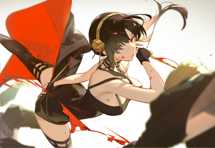 Yor Forger with Blood and Weapon