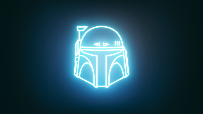 4K Neon Boba Fett Helmet on Dark Background