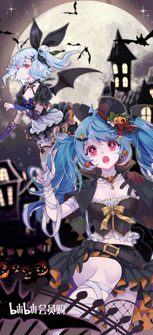 Bilibili Halloween Girls with Bats and Moon
