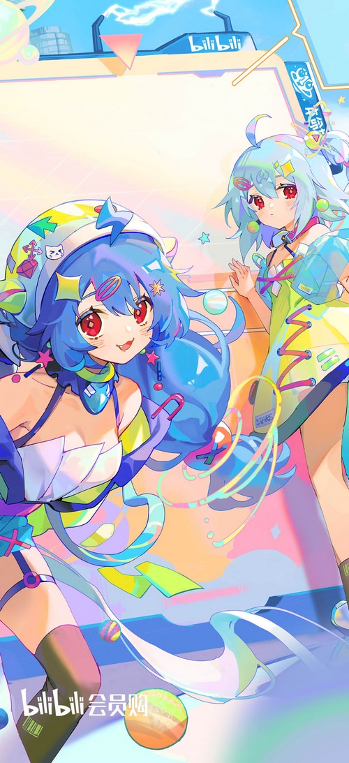 Bilibili Bili Girl 33 and 22 with blue hair