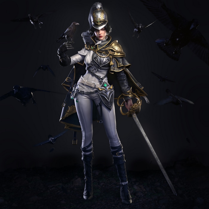 Warrior woman with sword and crow
