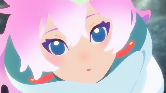 Anime girl with pink hair and blue eyes