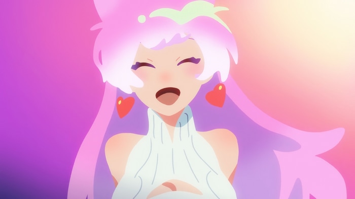 Anime girl with pink hair and heart earrings