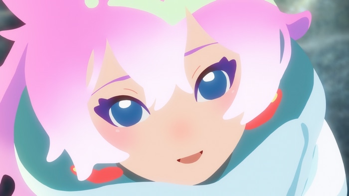 Anime girl with pink hair and blue eyes