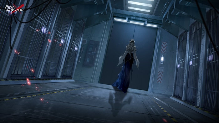 Path to Nowhere character in a futuristic elevator