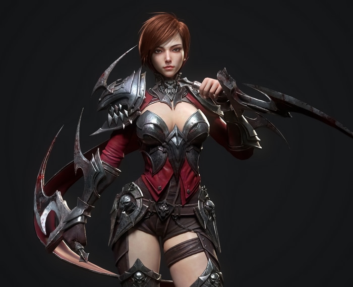 Woman with armor and blades
