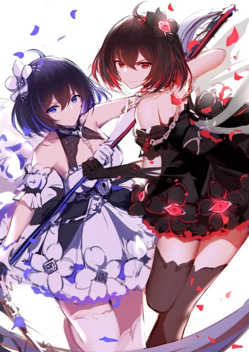 Seele Vollerei and companion with weapons and petals