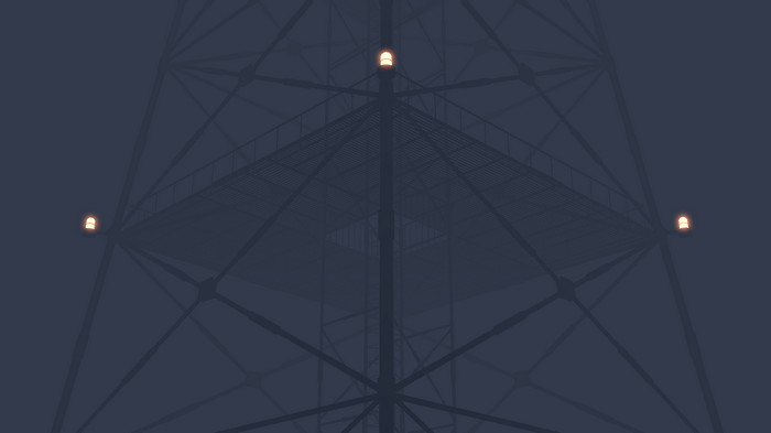 Tower structure with lights in fog