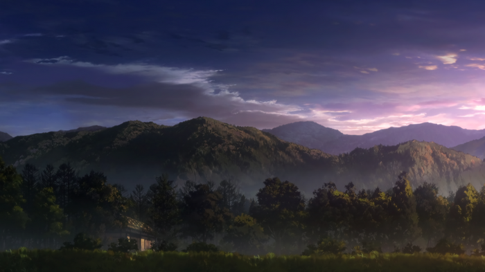 4K mountains, sky, clouds, trees, and a house