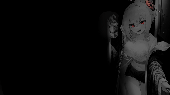 Anime girl with red eyes holding a drink
