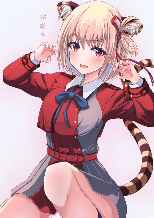 Chisato Nishikigi as a cat girl with tiger ears and tail