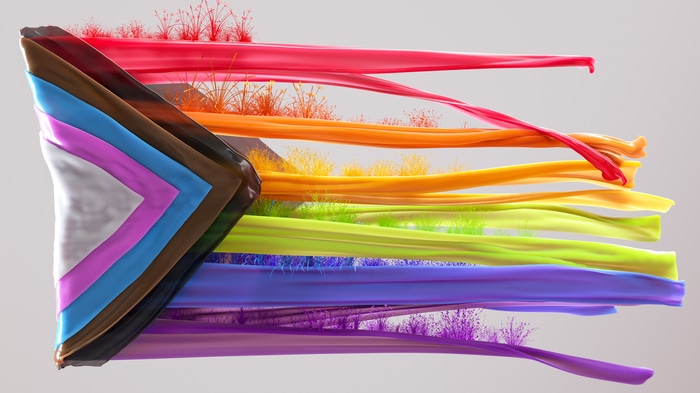 4K Progress Pride Flag with Grass and Paint Splashes